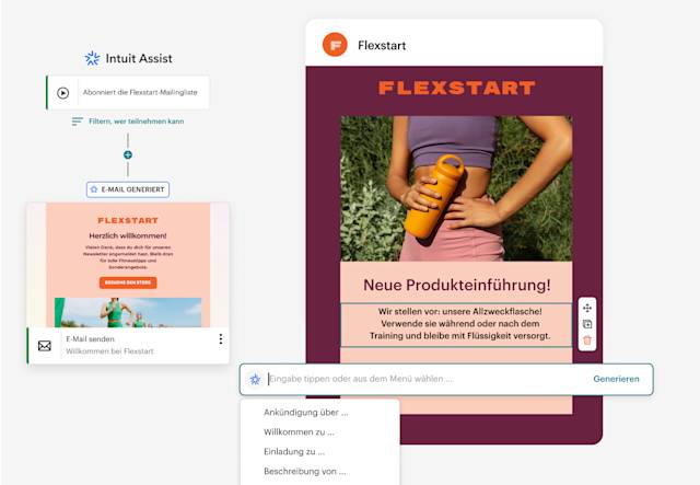 Eine Benutzeroberfläche, die KI-Aufforderungen anzeigt, die du für E-Mails generieren kannst