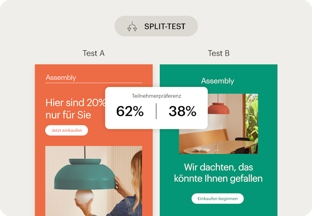 Bild einer abstrakten Oberfläche für A/B-E-Mail-Tests unter Verwendung der fiktiven Marke Assembly. Die Darstellung zeigt, wie Benutzer multivariate und A/B-Tests nutzen können, um datengestützte Erkenntnisse zu gewinnen.