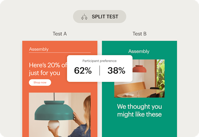 Image of an abstract A/B email testing interface using the fictitious brand Assembly. The visual demonstrates how users can use multivariate and A/B testing to gain data-driven insights.