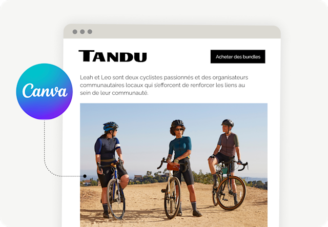 Mise en page d'une page web montrant des cyclistes et la marque « Tandu ».