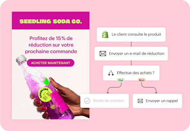 Seedling Soda Co. a automatisé l’envoi d’e-mails proposant des offres promotionnelles et le flux de travail affichant les vues des produits Shopify, les achats et les e-mails de rappel Mailchimp.