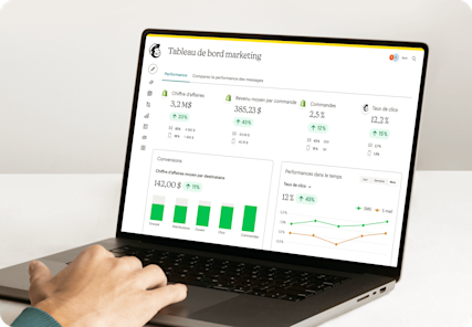 Un ordinateur portable avec l’e-mail d’annonce de vente annuelle à l’écran - Suivez, analysez et optimisez votre impact, afin de pouvoir vendre plus