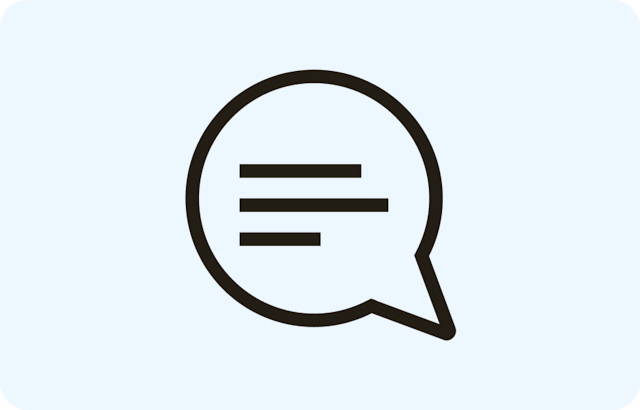 Simple black line drawing of a speech bubble or chat icon containing three horizontal lines representing text