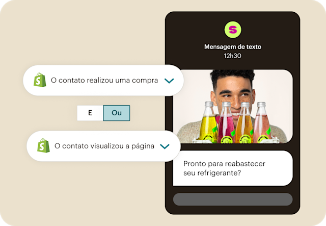 Uma mensagem SMS do Mailchimp baseada em segmentos do Shopify sincronizados para ajudar a personalizar seu marketing e gerar novas compras de clientes recorrentes.