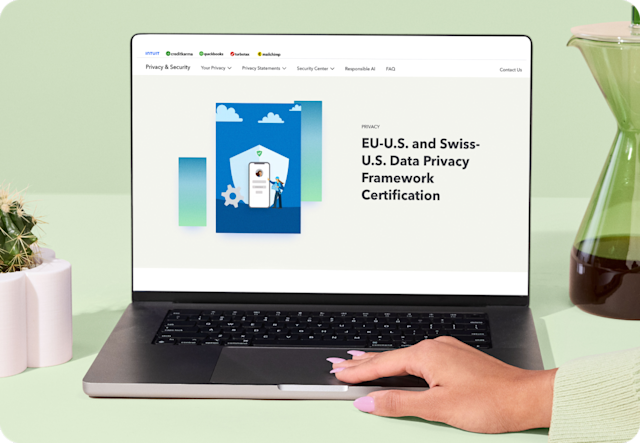 EU-US and Swiss-US Data Privacy Framework Certification on laptop